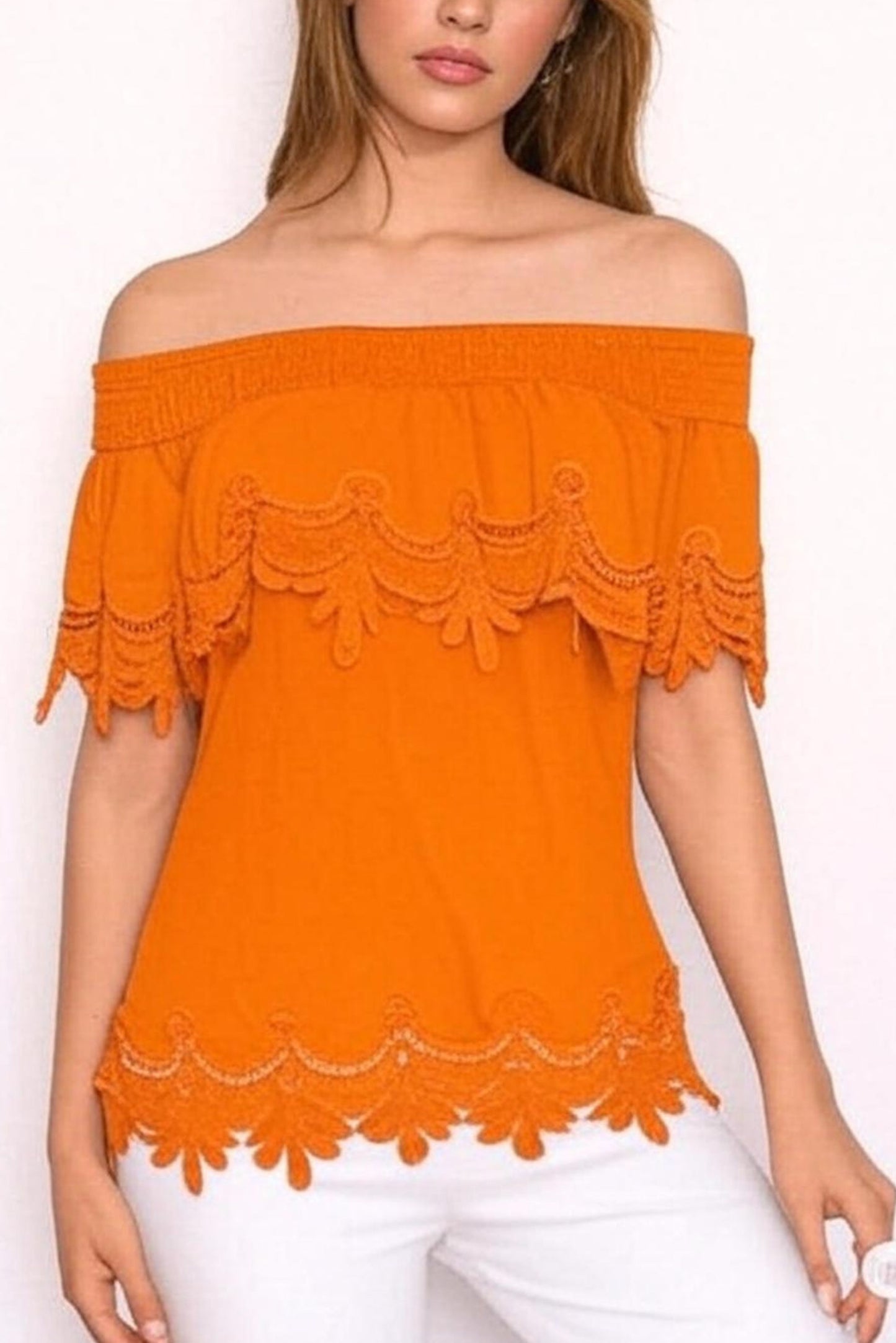 Vivid Smocking Off The Shoulder Top