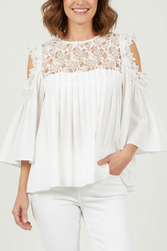 Vivid Cold Shouler Pleated Swing Top