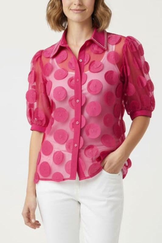 Vivid Button Down Circle Applique Top