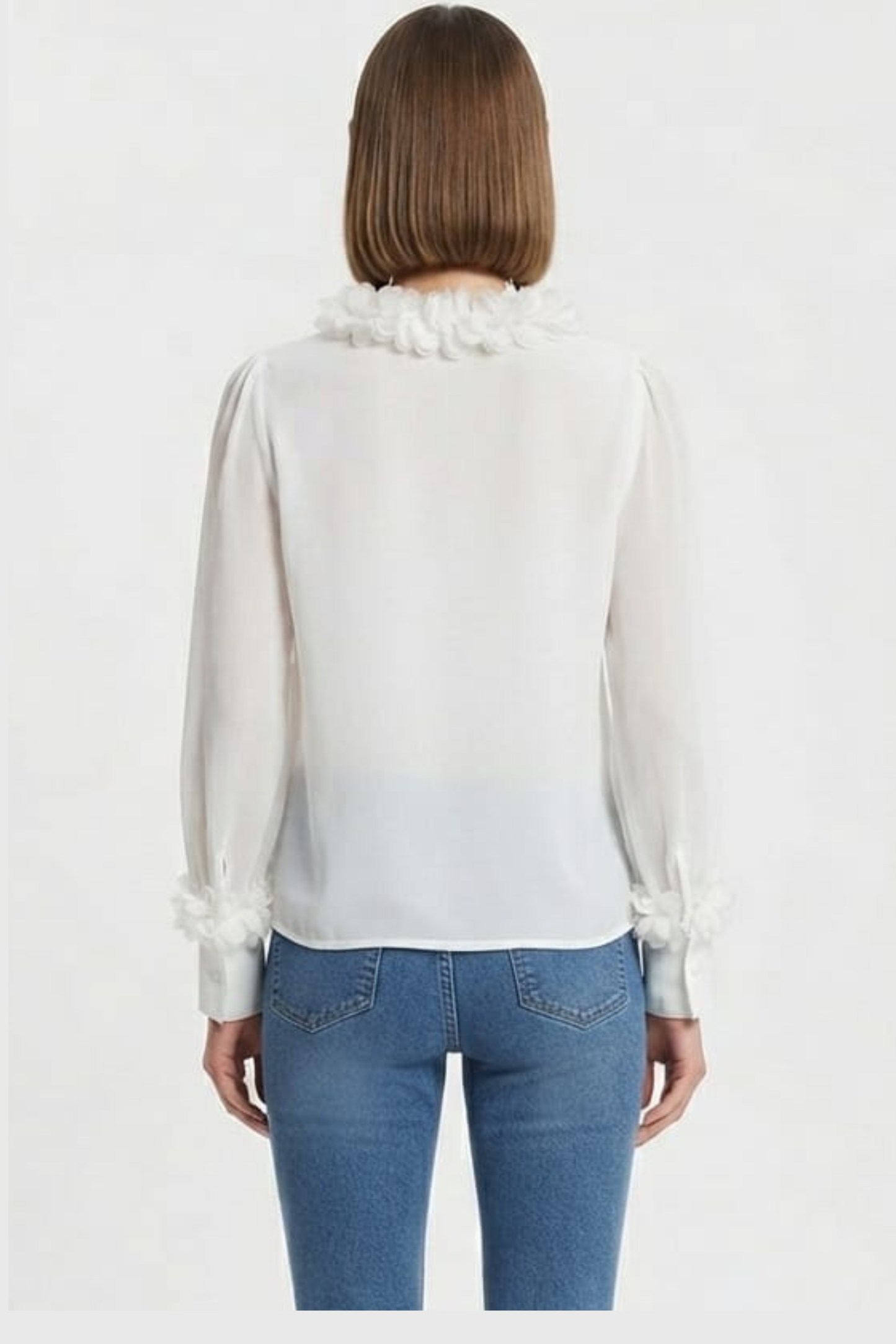 Vivid Ruffle-Trim V-Neck Button-Front Blouse