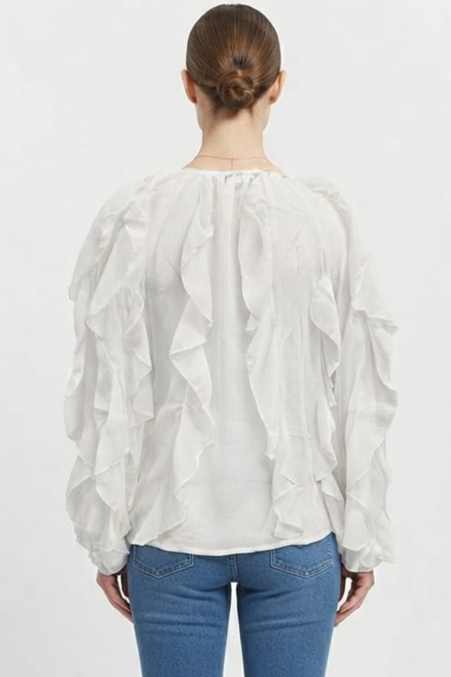 Vivid Ivory Cascading Ruffle Chiffon Blouse