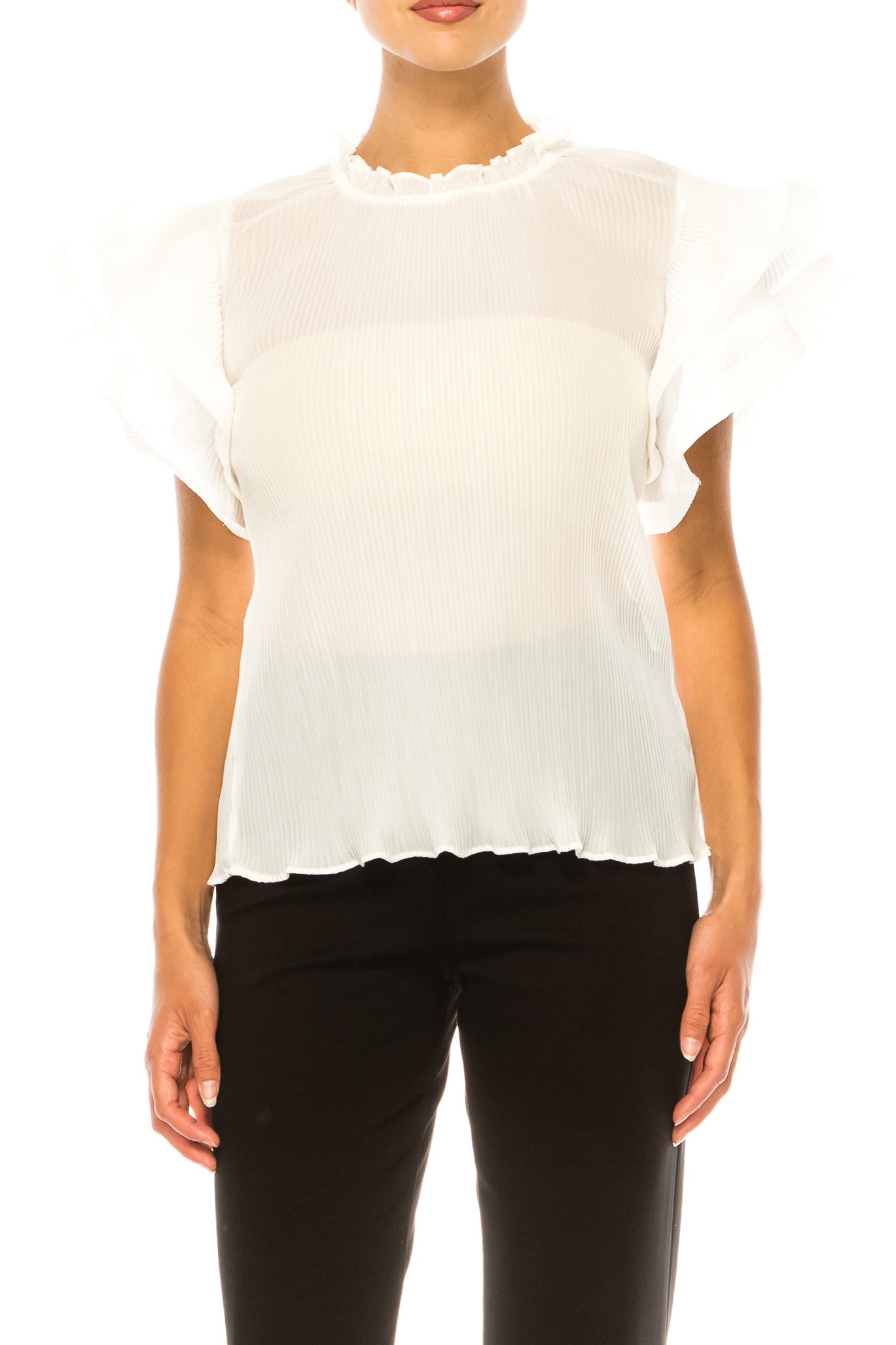 Vivid Short Tiered Sleeve Accordion Pleated Top
