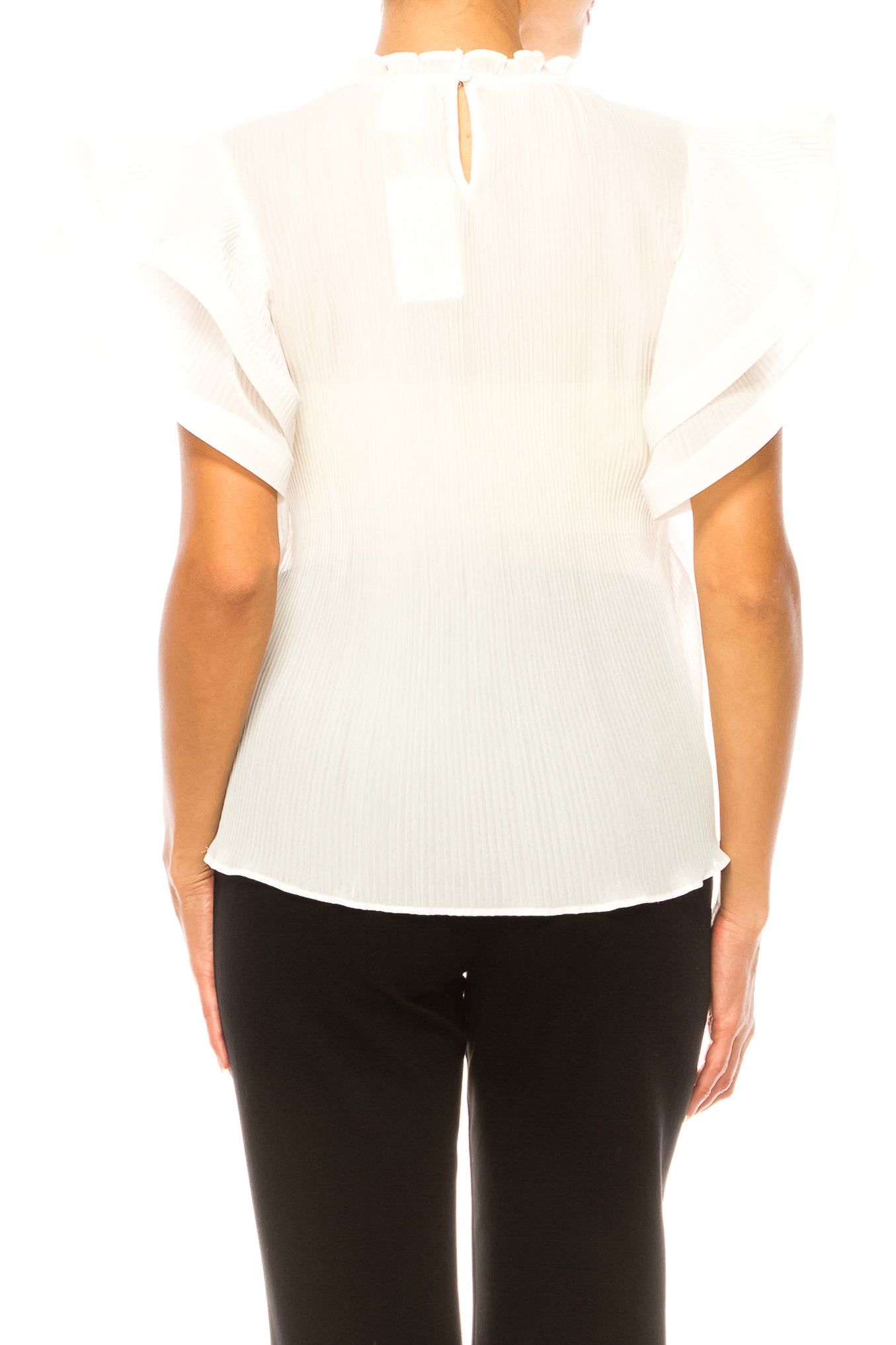 Vivid Short Tiered Sleeve Accordion Pleated Top