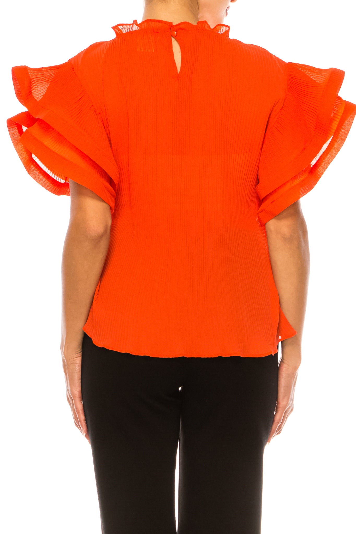 Vivid Short Tiered Sleeve Accordion Pleated Top