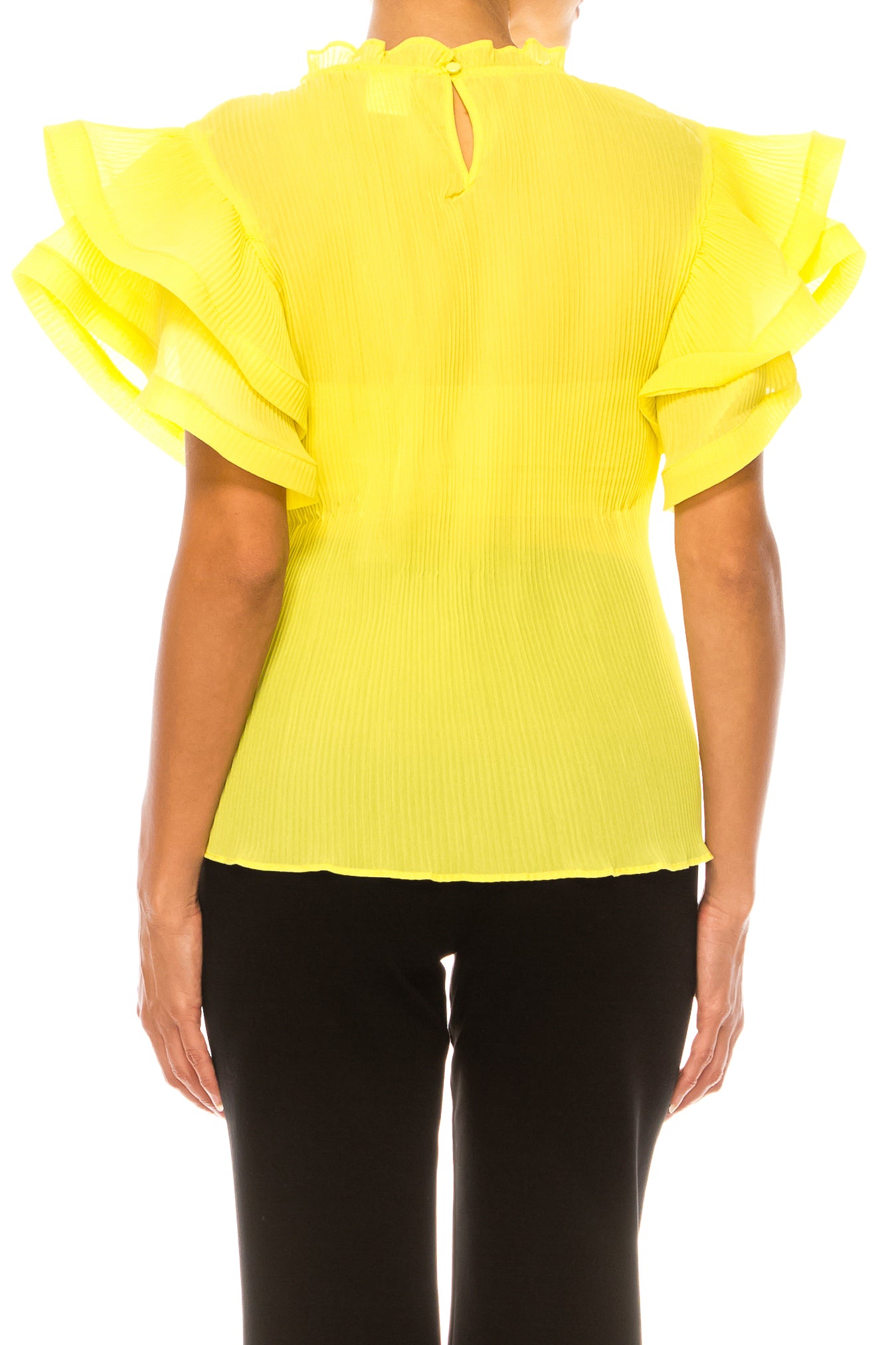 Vivid Short Tiered Sleeve Accordion Pleated Top
