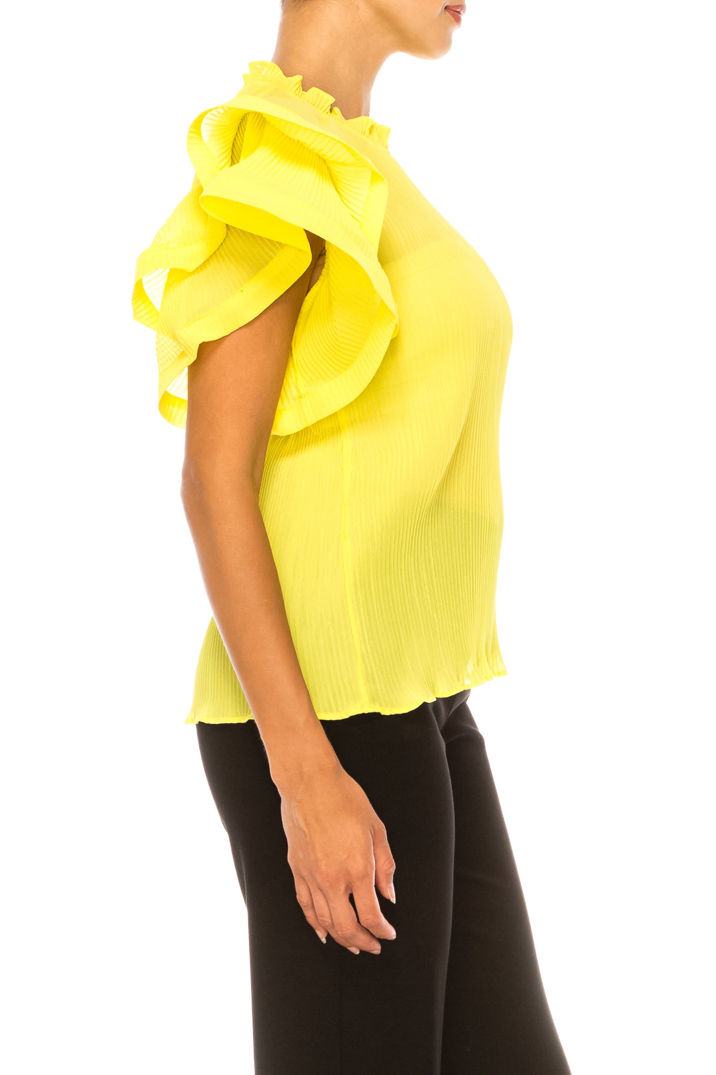 Vivid Short Tiered Sleeve Accordion Pleated Top