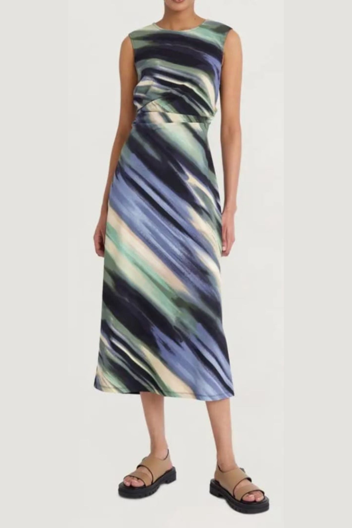LUXELY Multi Color Sleeveless Midi Dress