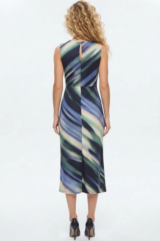 LUXELY Multi Color Sleeveless Midi Dress