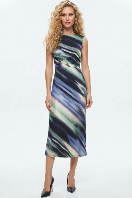LUXELY Multi Color Sleeveless Midi Dress