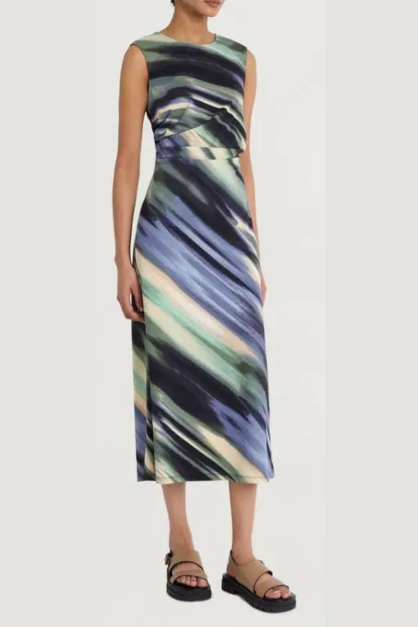 LUXELY Multi Color Sleeveless Midi Dress
