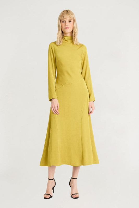 LUXELY Long Sleeve Mock Neck Midi Dress