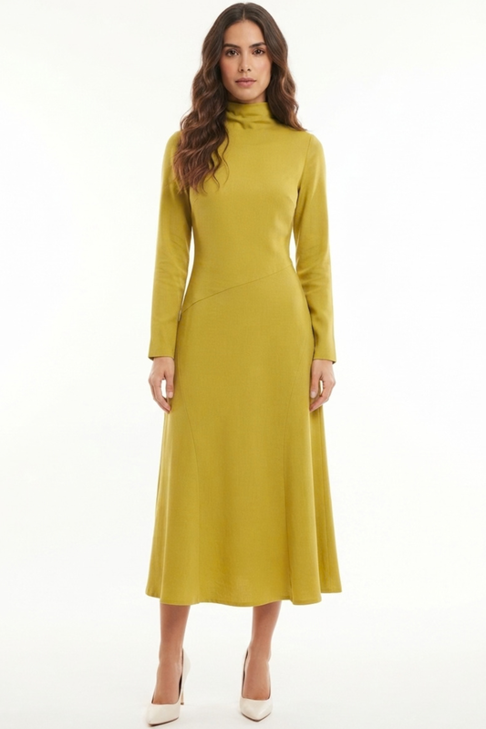 LUXELY Long Sleeve Mock Neck Midi Dress