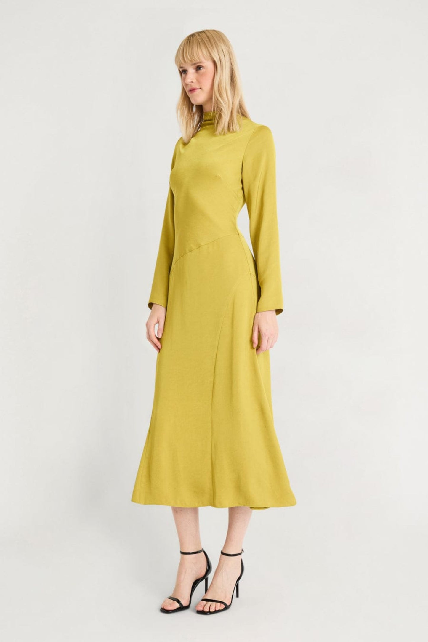 LUXELY Long Sleeve Mock Neck Midi Dress