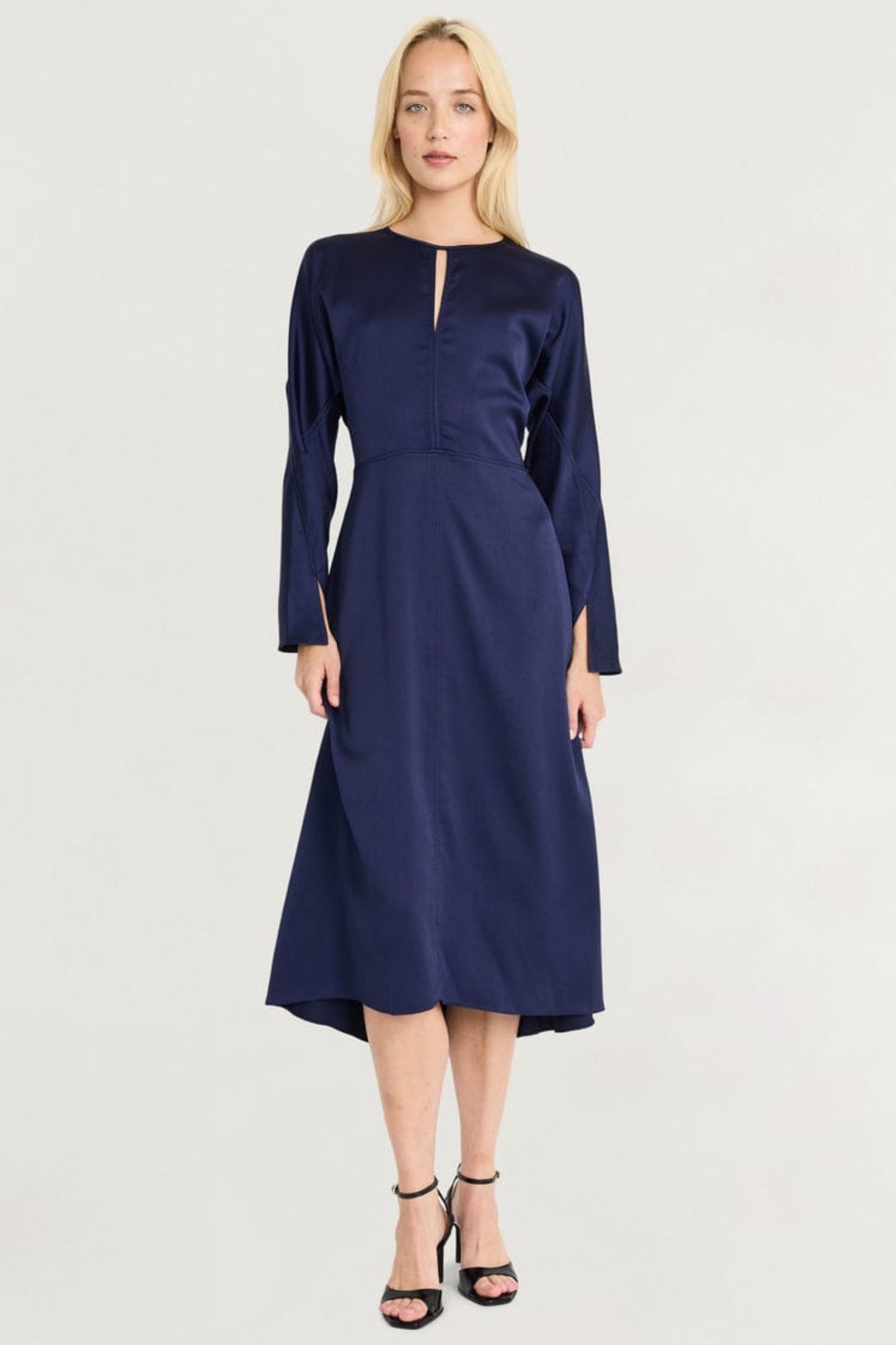 LUXELY Long Batwing Sleeve Hi-Lo Midi Dress