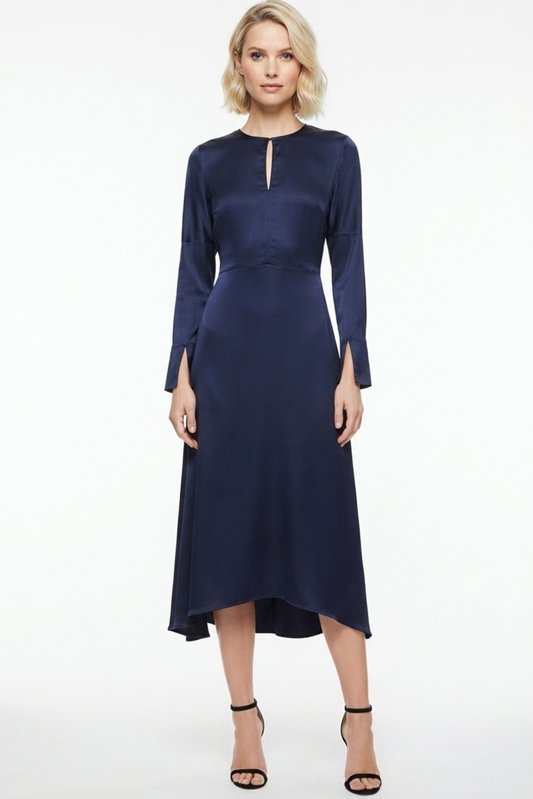 LUXELY Long Batwing Sleeve Hi-Lo Midi Dress