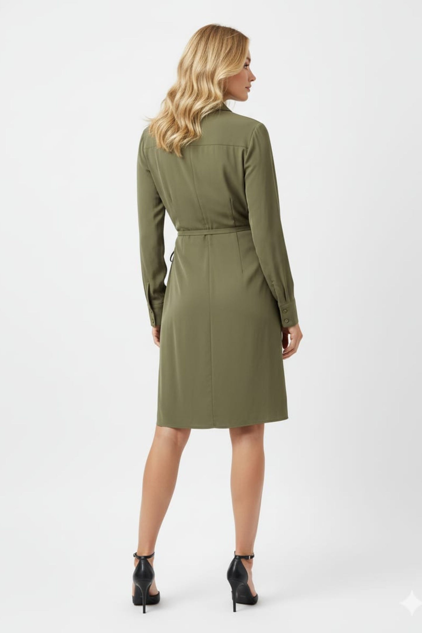 LUXELY Collared Long Sleeve Wrap Dress