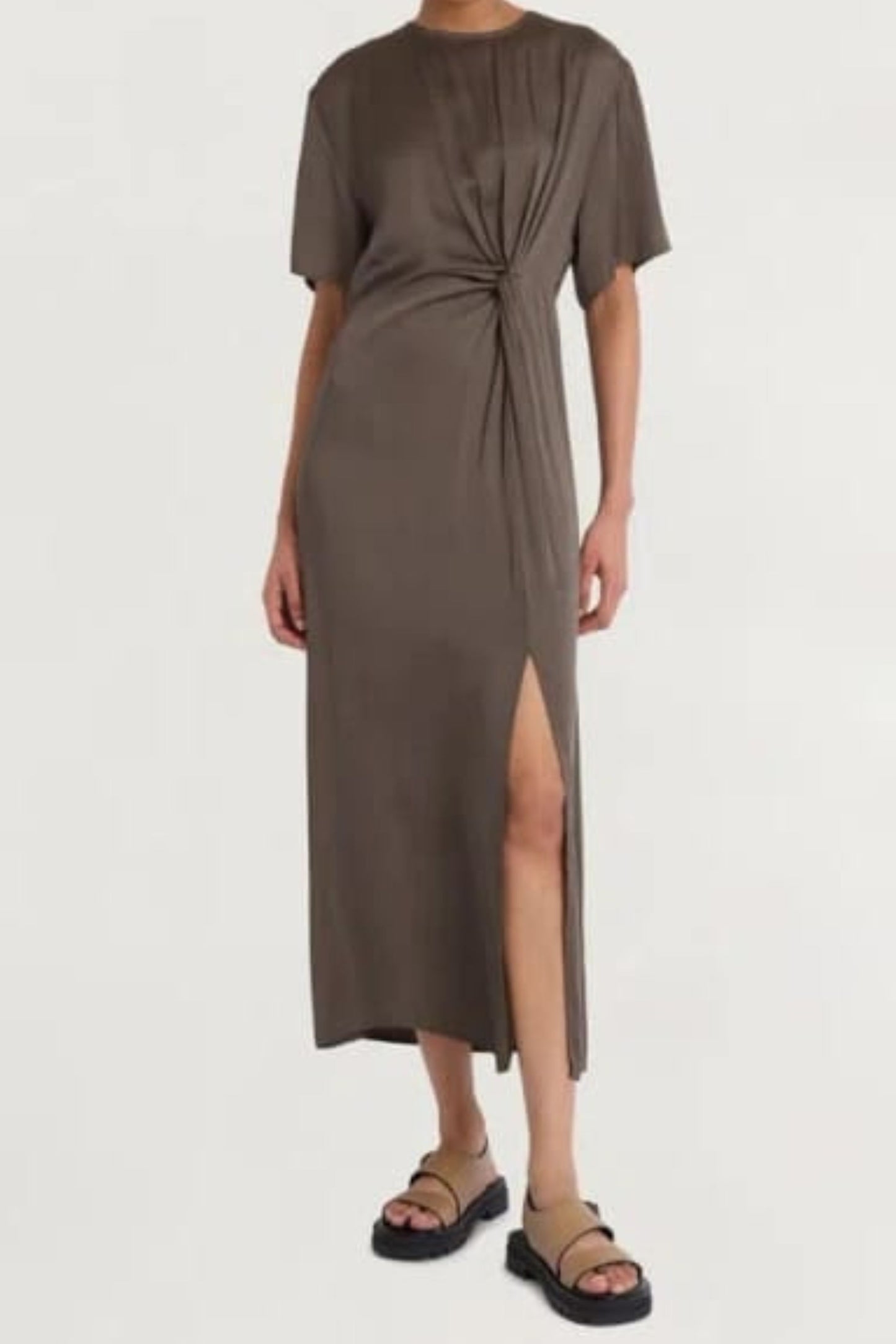 LUXELY Short Sleeve Tie Knot Maxi Dress