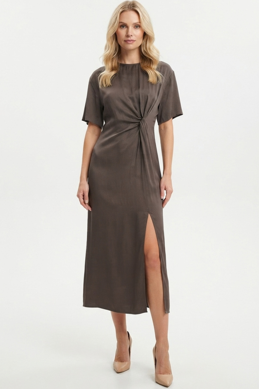LUXELY Short Sleeve Tie Knot Maxi Dress