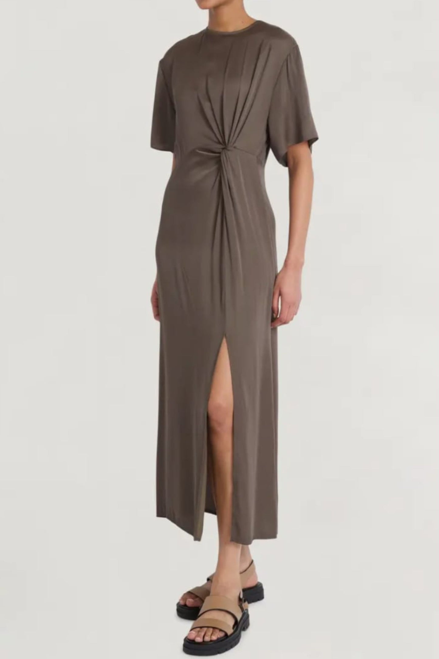 LUXELY Short Sleeve Tie Knot Maxi Dress