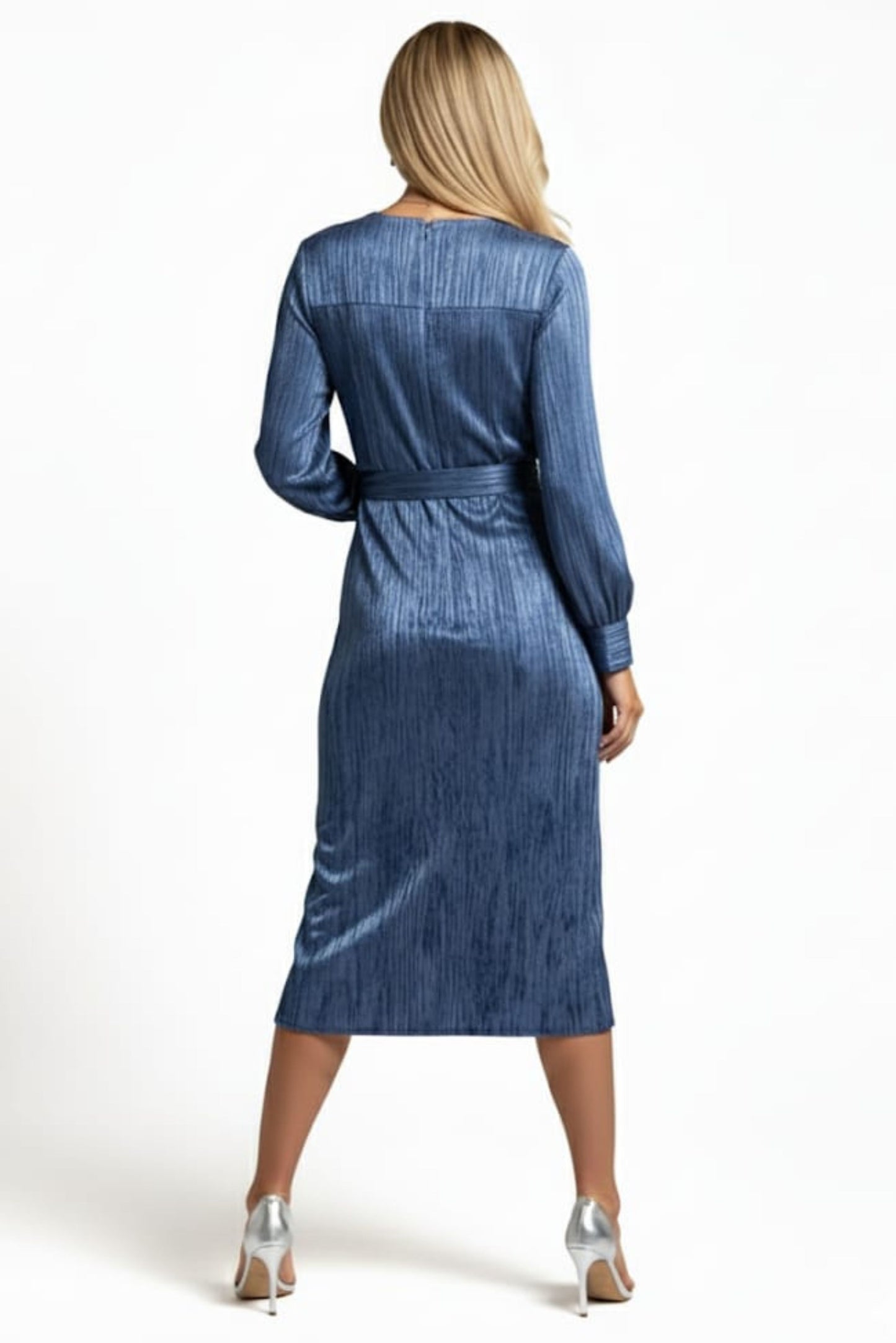 LUXELY Long Sleeve Belted Sheath Midi Dress