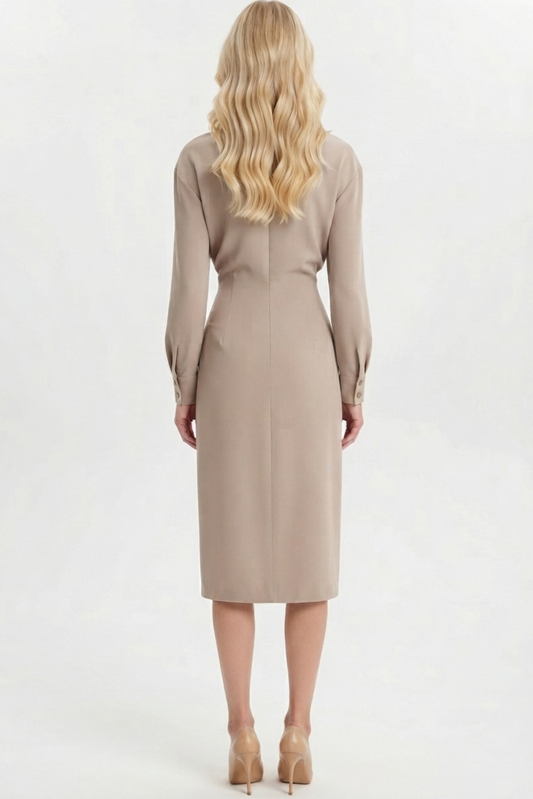 LUXELY Classic Long Sleeve Midi Dress