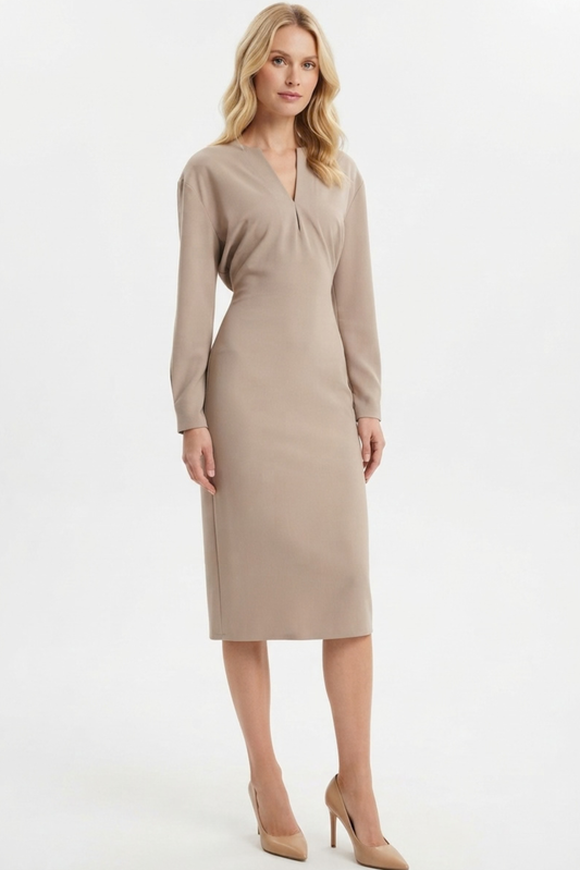 LUXELY Classic Long Sleeve Midi Dress