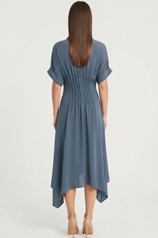 LUXELY Short Batwing Handkerchief Midi Dress