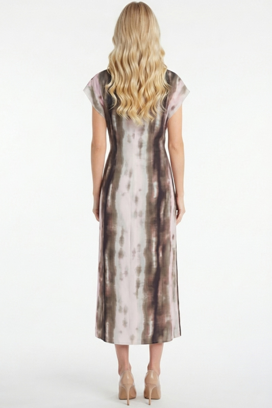 LUXELY Multi Color Cap Batwing Sleeve Maxi Dress