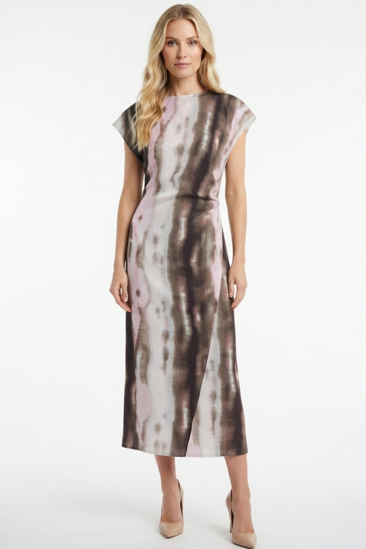 LUXELY Multi Color Cap Batwing Sleeve Maxi Dress
