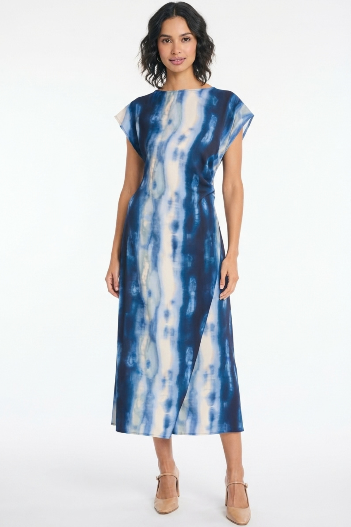 LUXELY Multi Color Cap Batwing Sleeve Maxi Dress