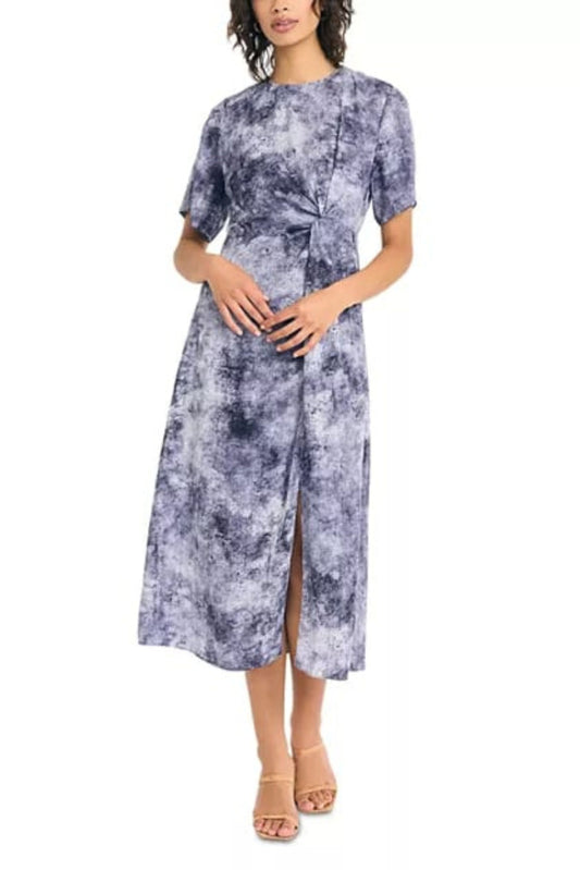 LUXELY Multi Splash Color Short Sleeve Midi Dress