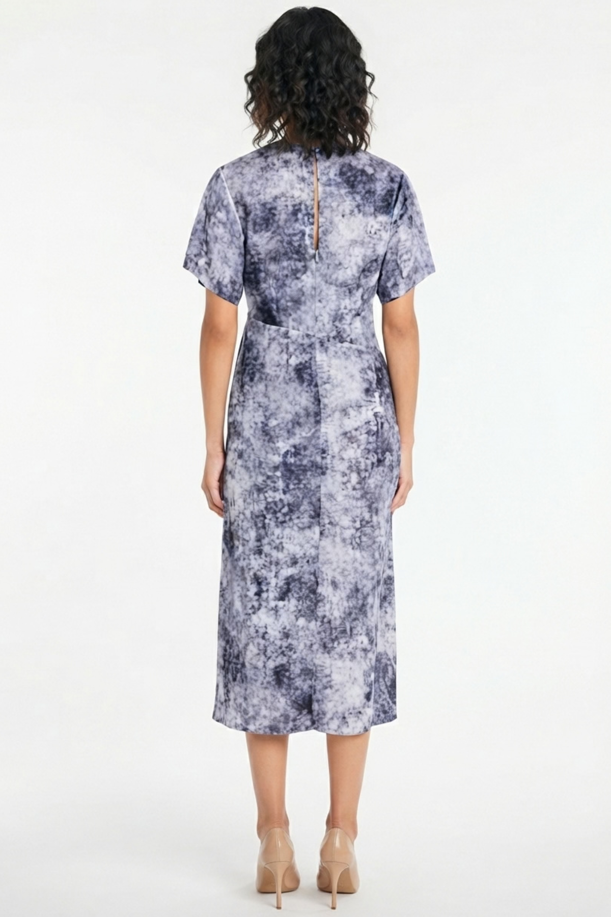 LUXELY Multi Splash Color Short Sleeve Midi Dress