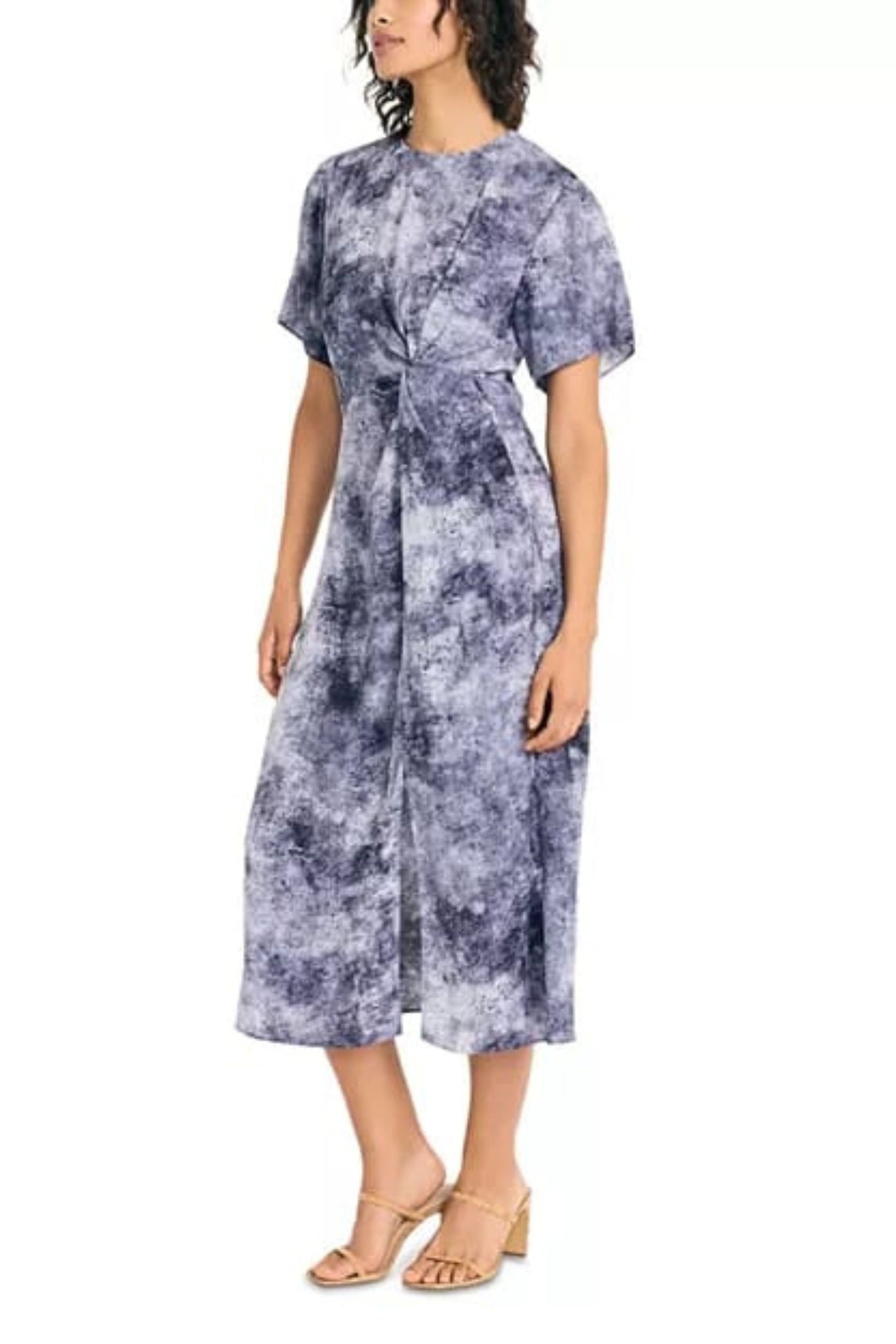 LUXELY Multi Splash Color Short Sleeve Midi Dress