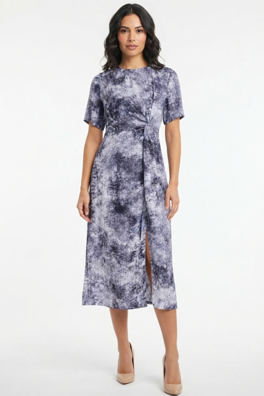 LUXELY Multi Splash Color Short Sleeve Midi Dress