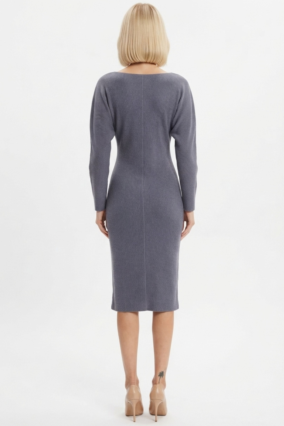 LUXELY Boatneck Batwing Long Sleeve Midi Dress
