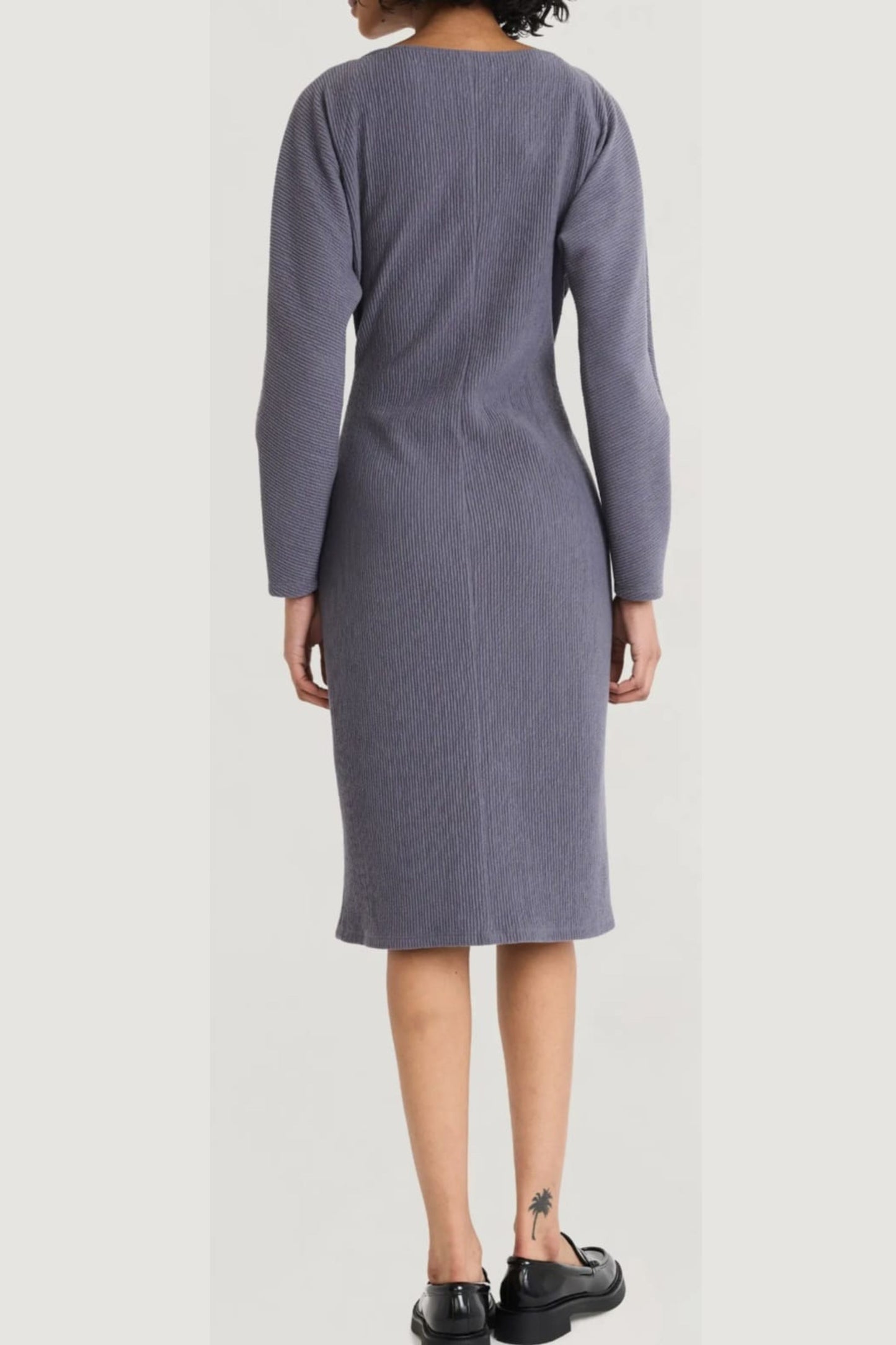 LUXELY Boatneck Batwing Long Sleeve Midi Dress