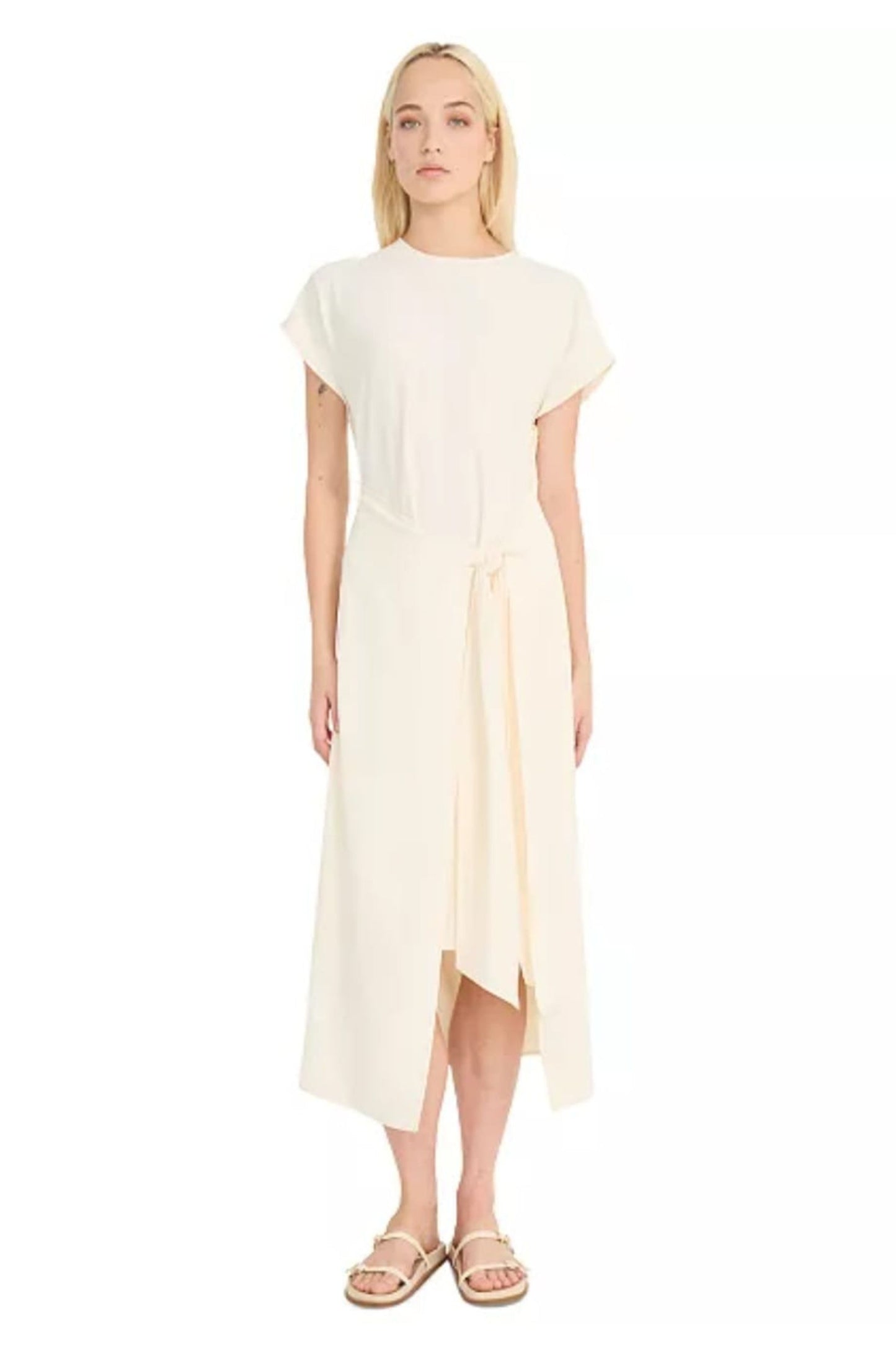 LUXELY Short Sleeve Wrap Style Midi Dress