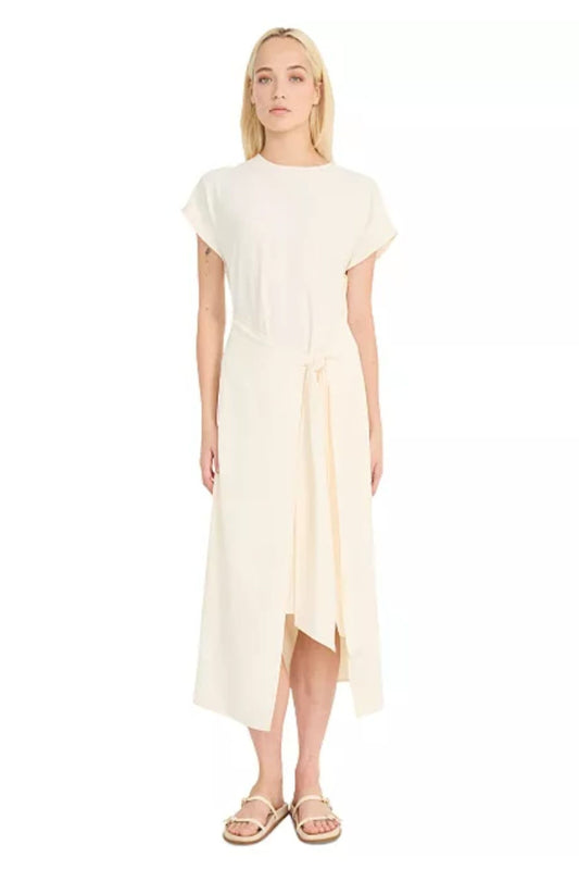 LUXELY Short Sleeve Wrap Style Midi Dress