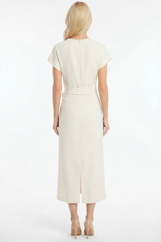 LUXELY Short Sleeve Wrap Style Midi Dress