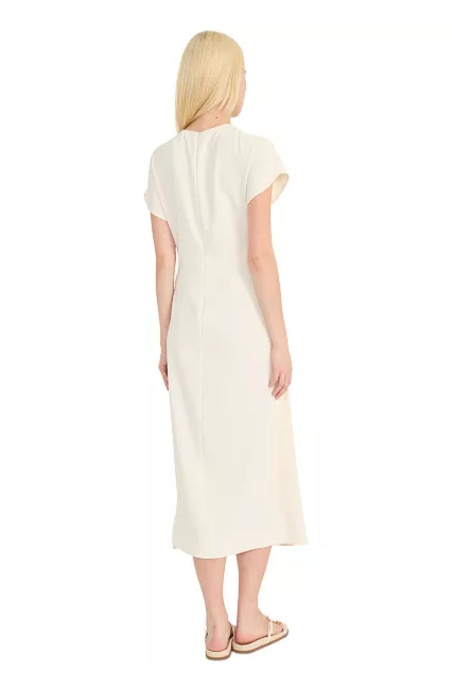 LUXELY Short Sleeve Wrap Style Midi Dress