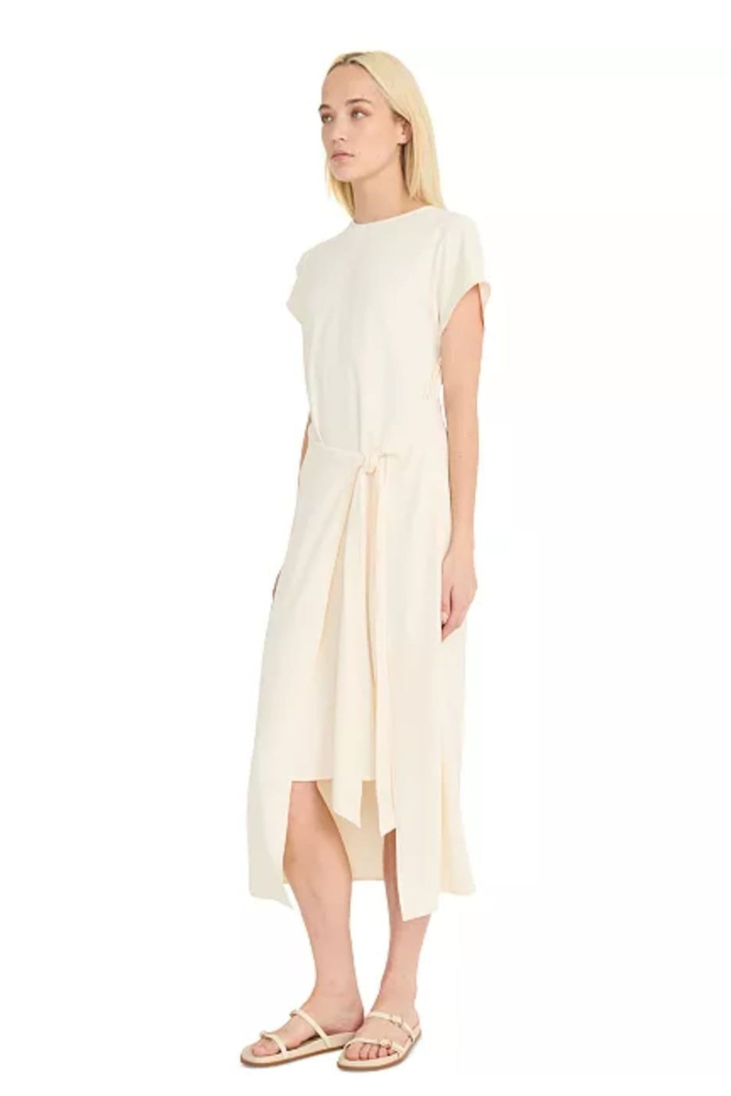 LUXELY Short Sleeve Wrap Style Midi Dress