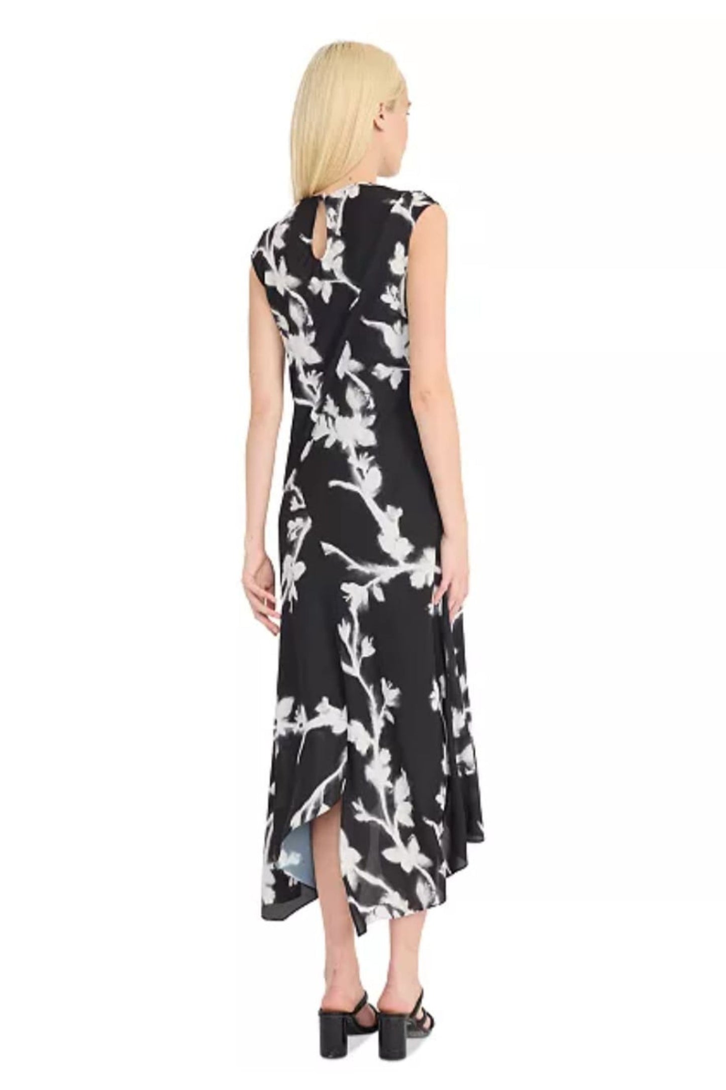 LUXELY Floral Print Sleeveless Drop Waist Midi Dress