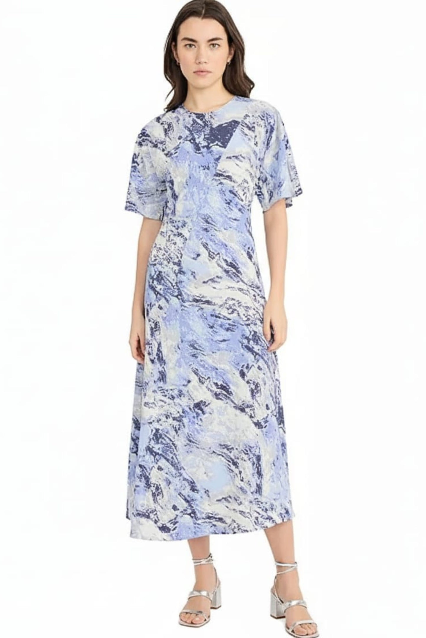 LUXELY Multi Color Short Sleeve Midi Dress