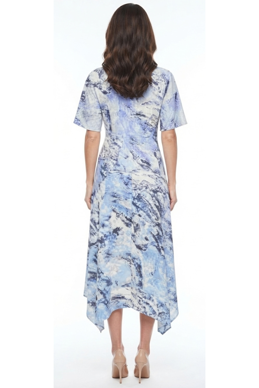 LUXELY Multi Color Short Sleeve Midi Dress
