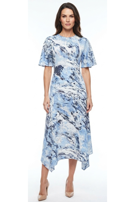 LUXELY Multi Color Short Sleeve Midi Dress