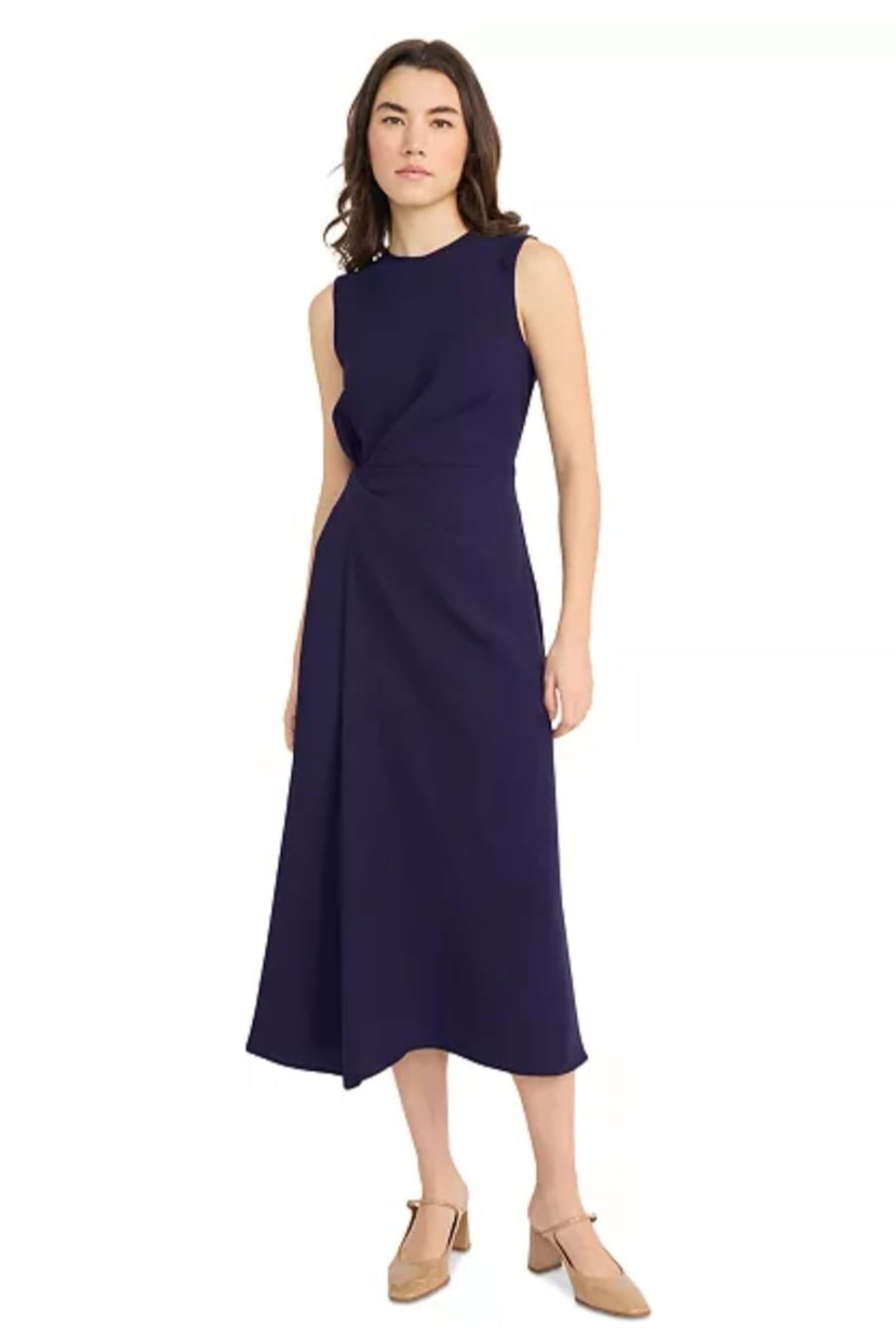 LUXELY Sleeveless Pleasted Sheath MIdi Dress