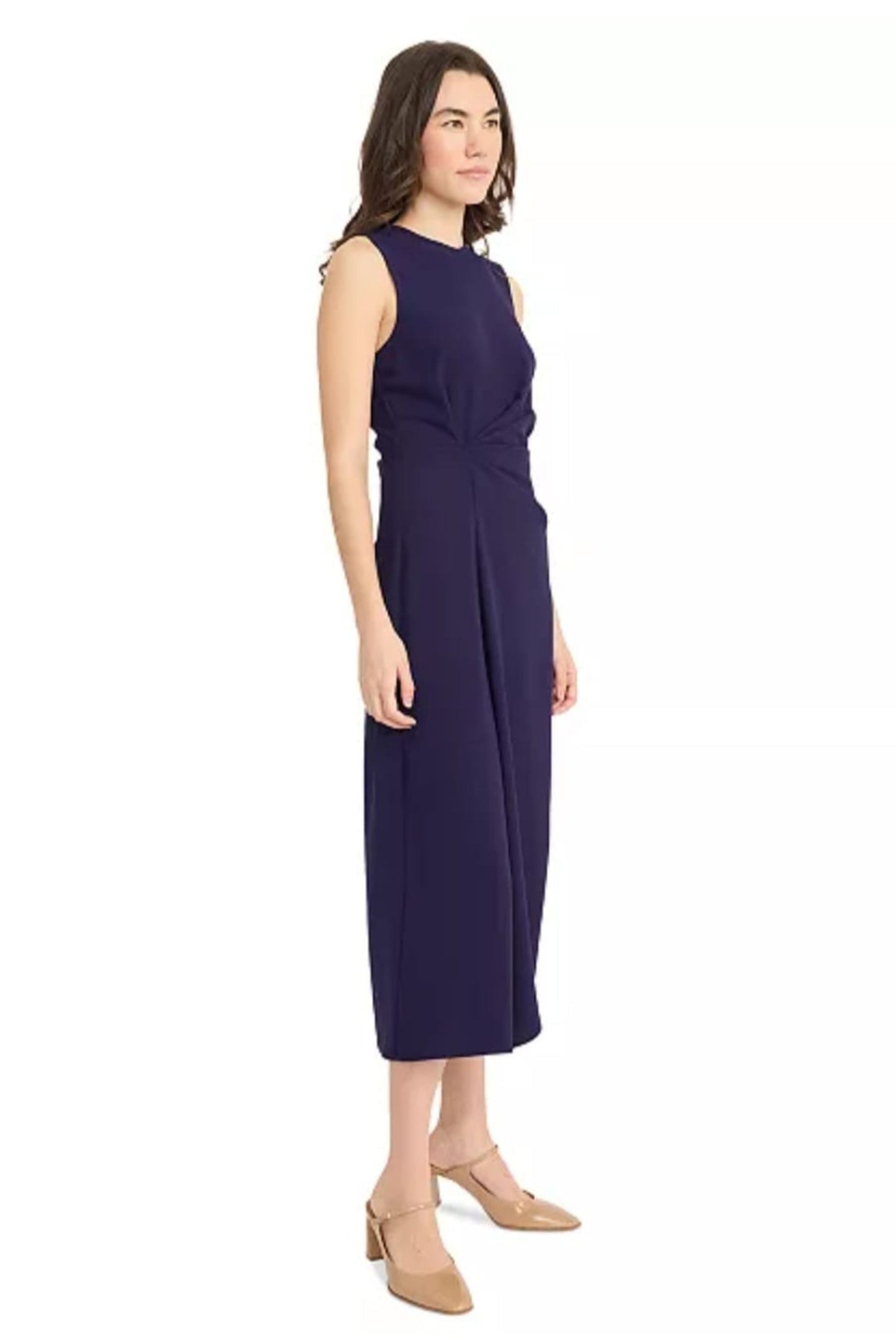 LUXELY Sleeveless Pleasted Sheath MIdi Dress
