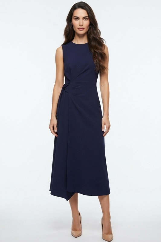 LUXELY Sleeveless Pleasted Sheath MIdi Dress