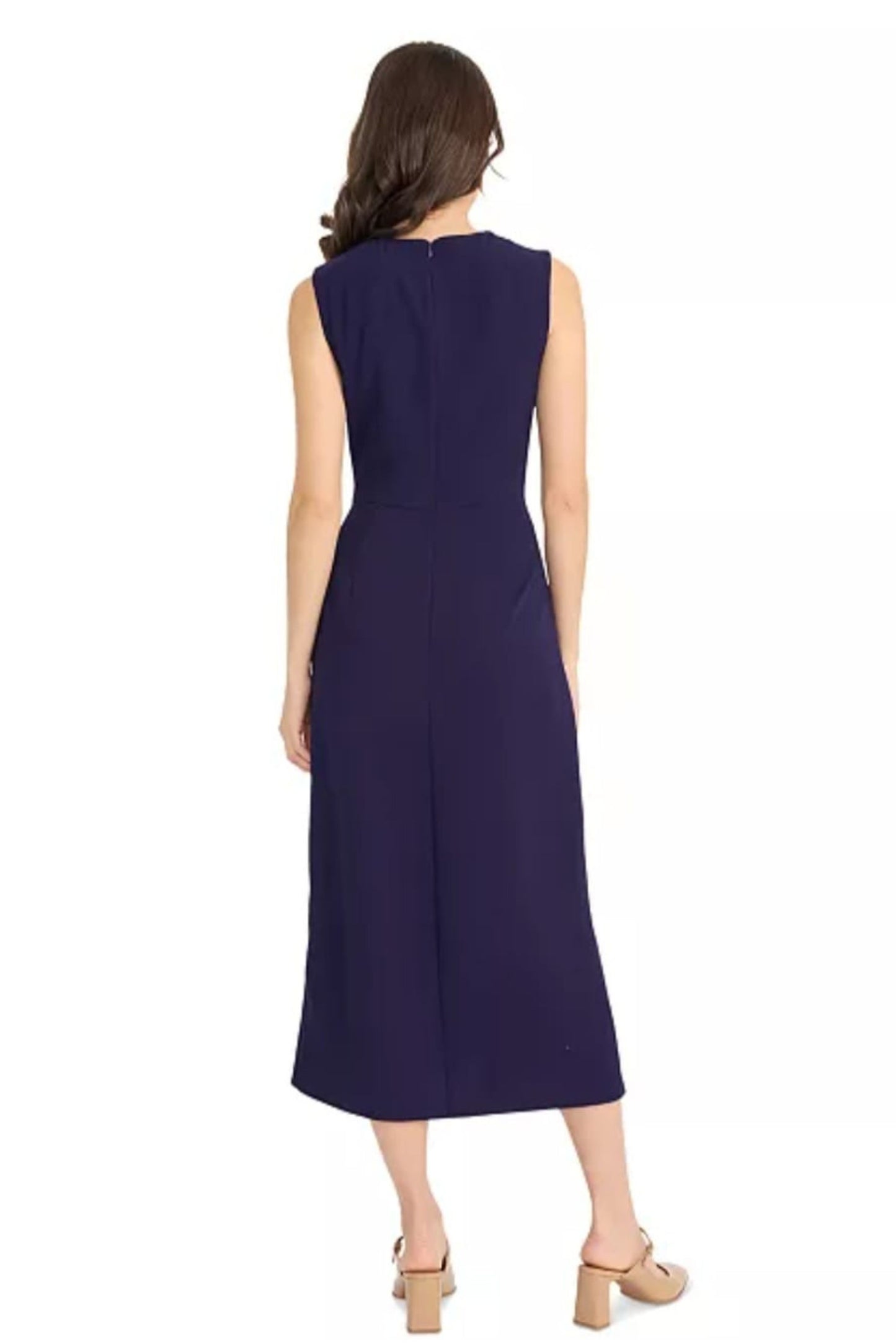 LUXELY Sleeveless Pleasted Sheath MIdi Dress