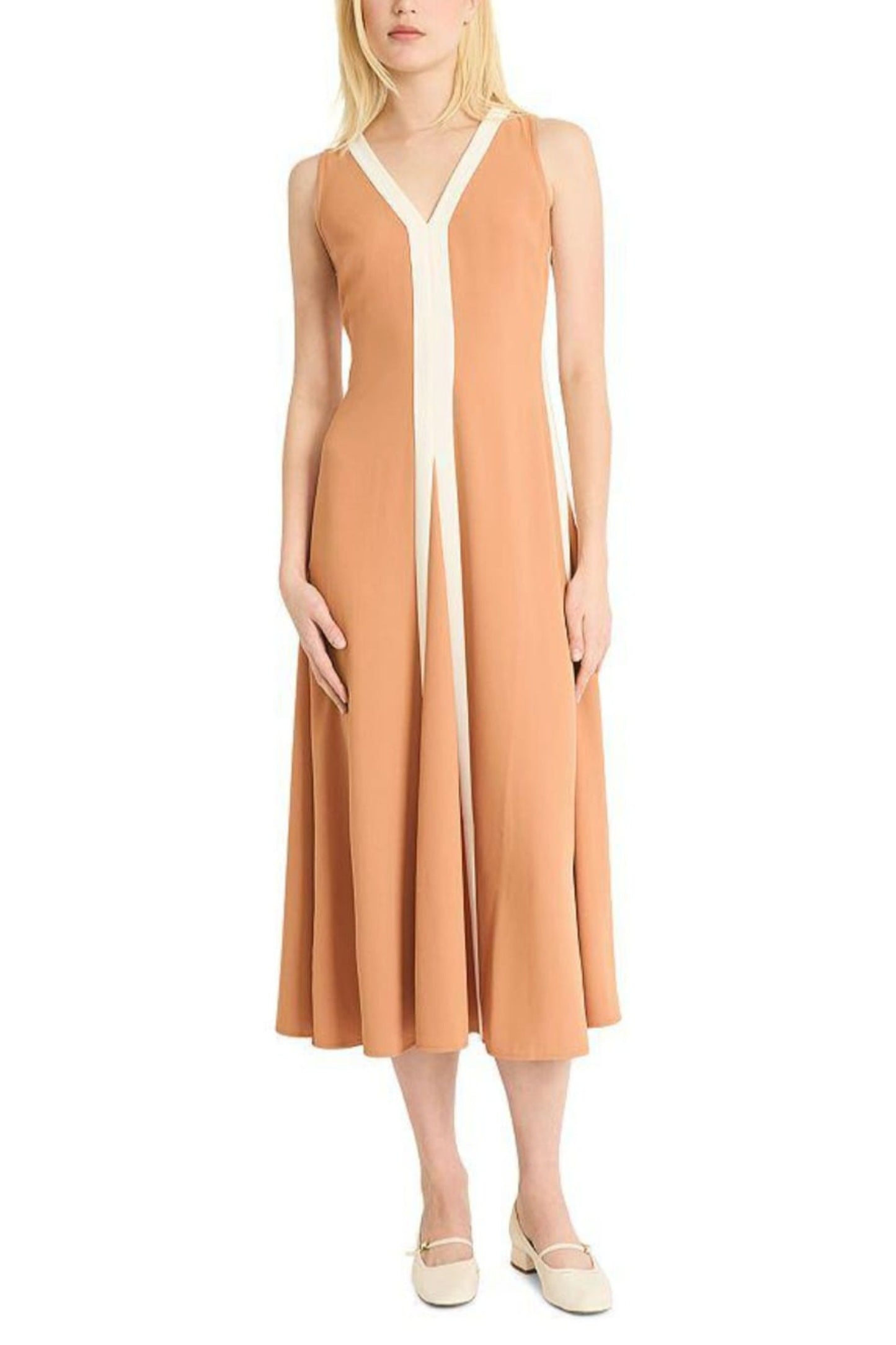 LUXELY V-Neck Color Block A-Line Midi Dress
